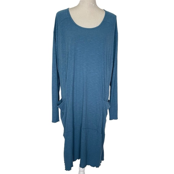 Comfort Code by Cuddl Duds Ribbed Dress Women’s Plus Size 3X Teal Blue Pockets - Picture 1 of 8